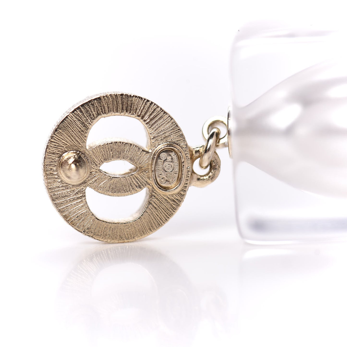 Crystal Lucite Pearl CC Drop Earrings Gold