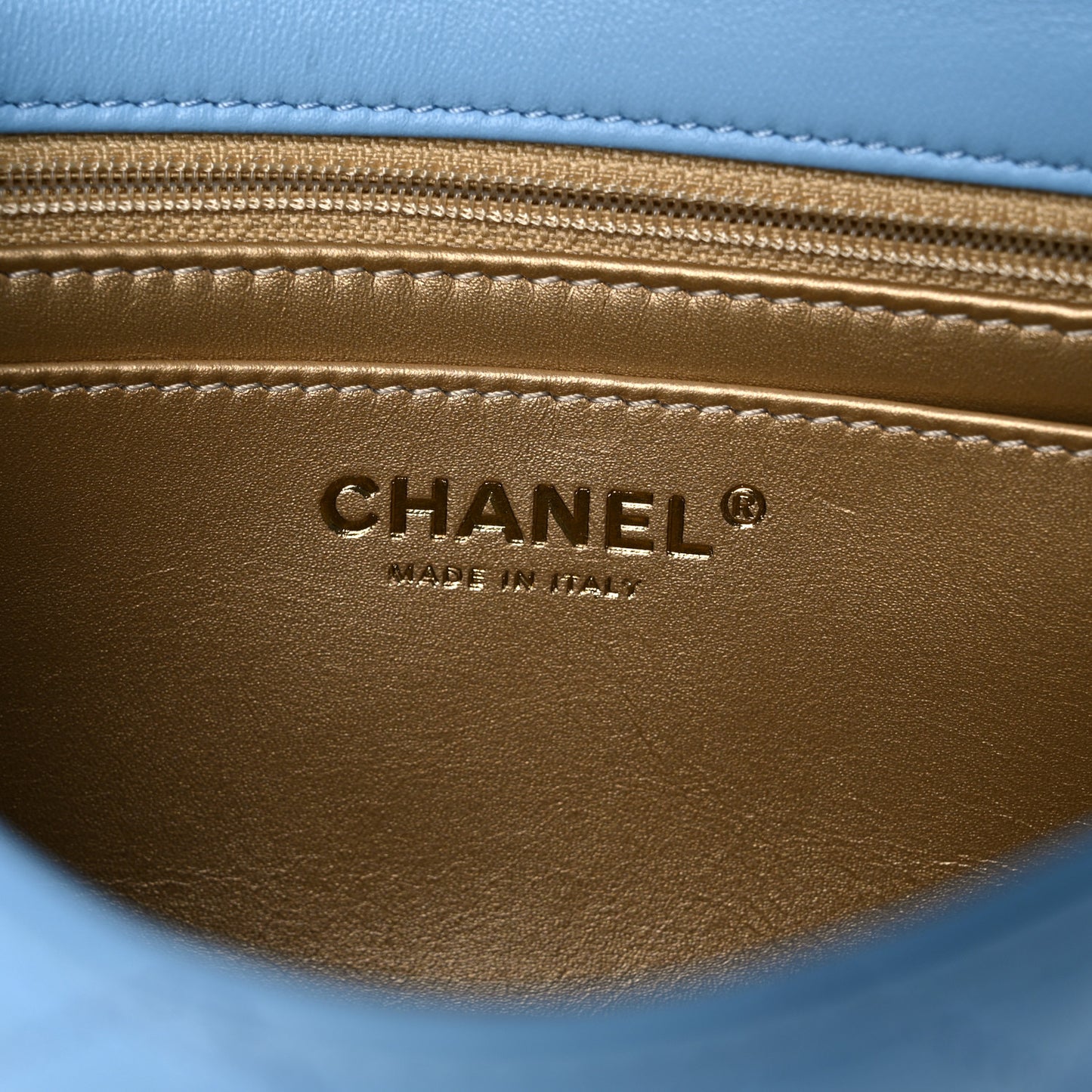 Lambskin Quilted Mini Rectangular Pearl Crush Flap Light Blue