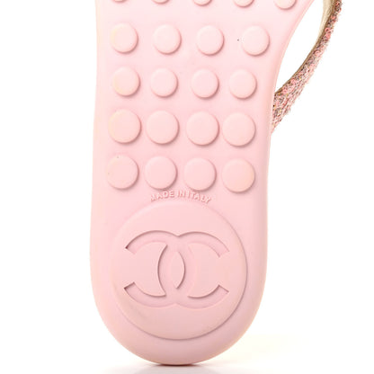 Chanel Tweed Quilted Camellia Thong Sandals 38 Salmon Apricot Gold 9 of 11