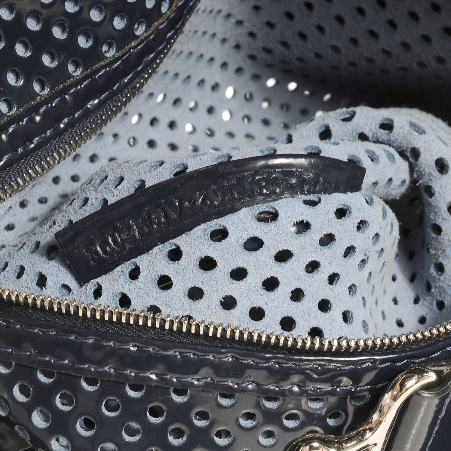 Fendi Patent Perforated Calfskin Bag De Jour Perforated Tote Navy 7 of 10