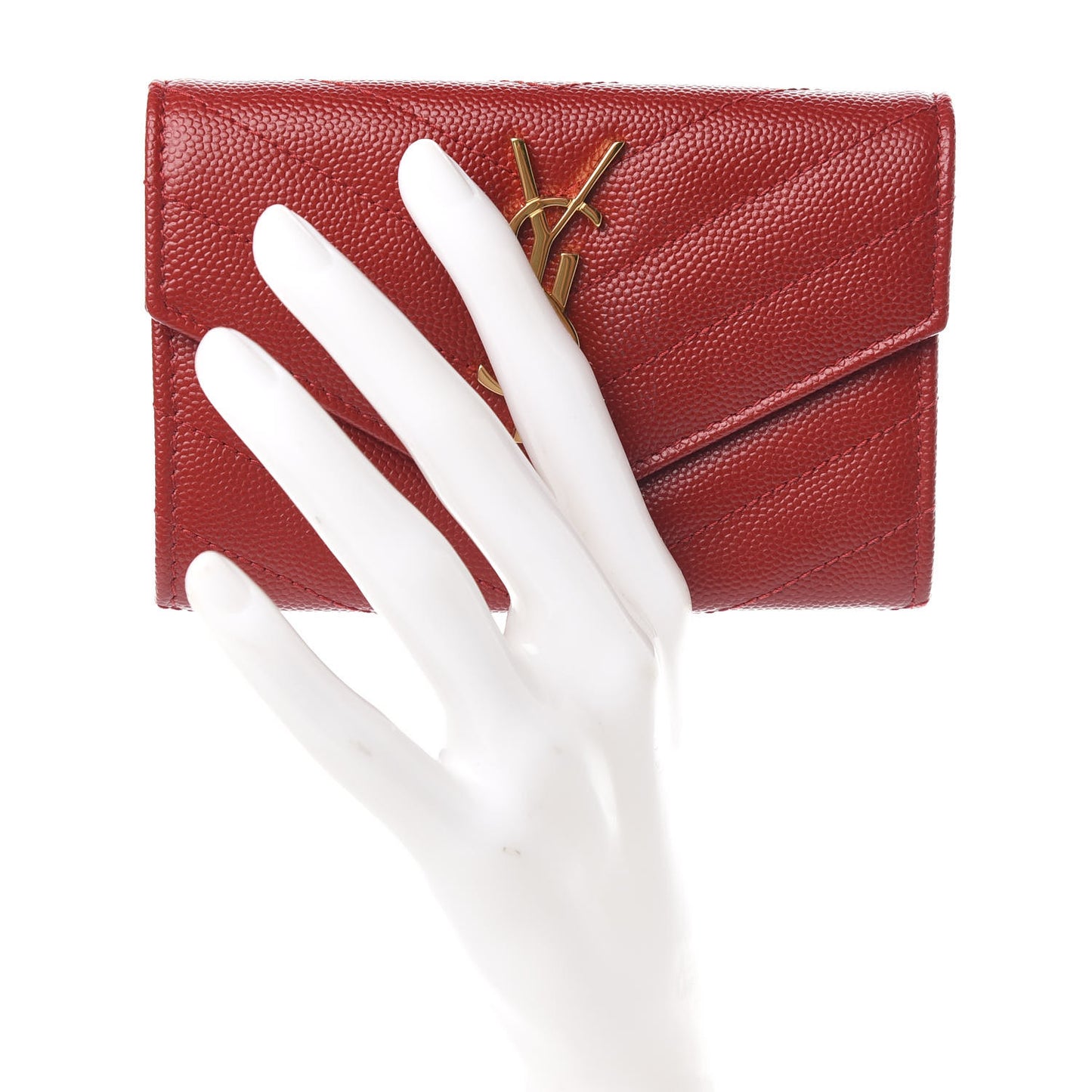Grain De Poudre Matelasse Chevron Small Monogram Envelope Wallet New Red