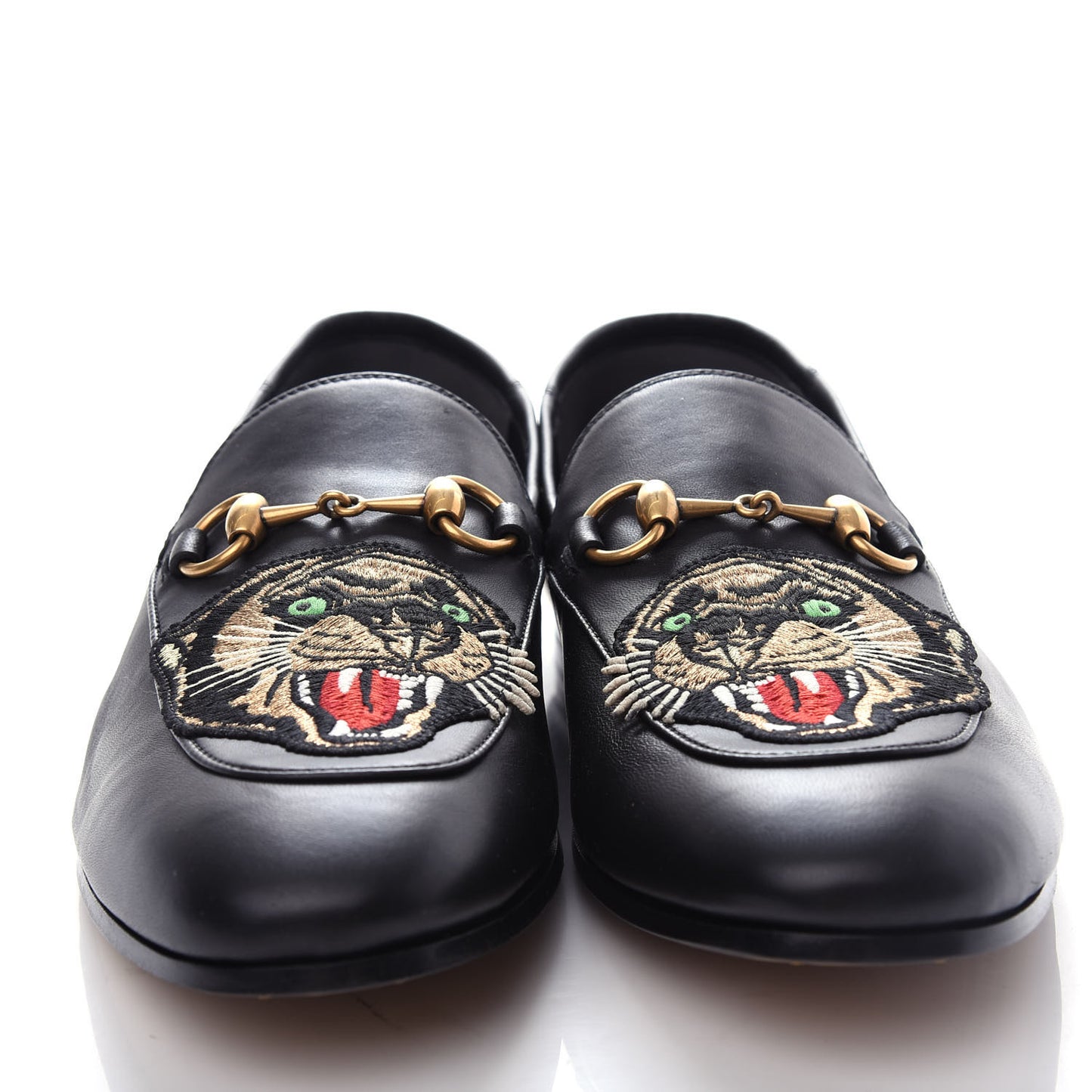 Goatskin Tiger Embroidered Mens Horsebit Loafers 9 Black