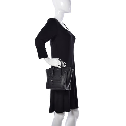 Celine Drummed Calfskin Nano Luggage Black 3 of 12