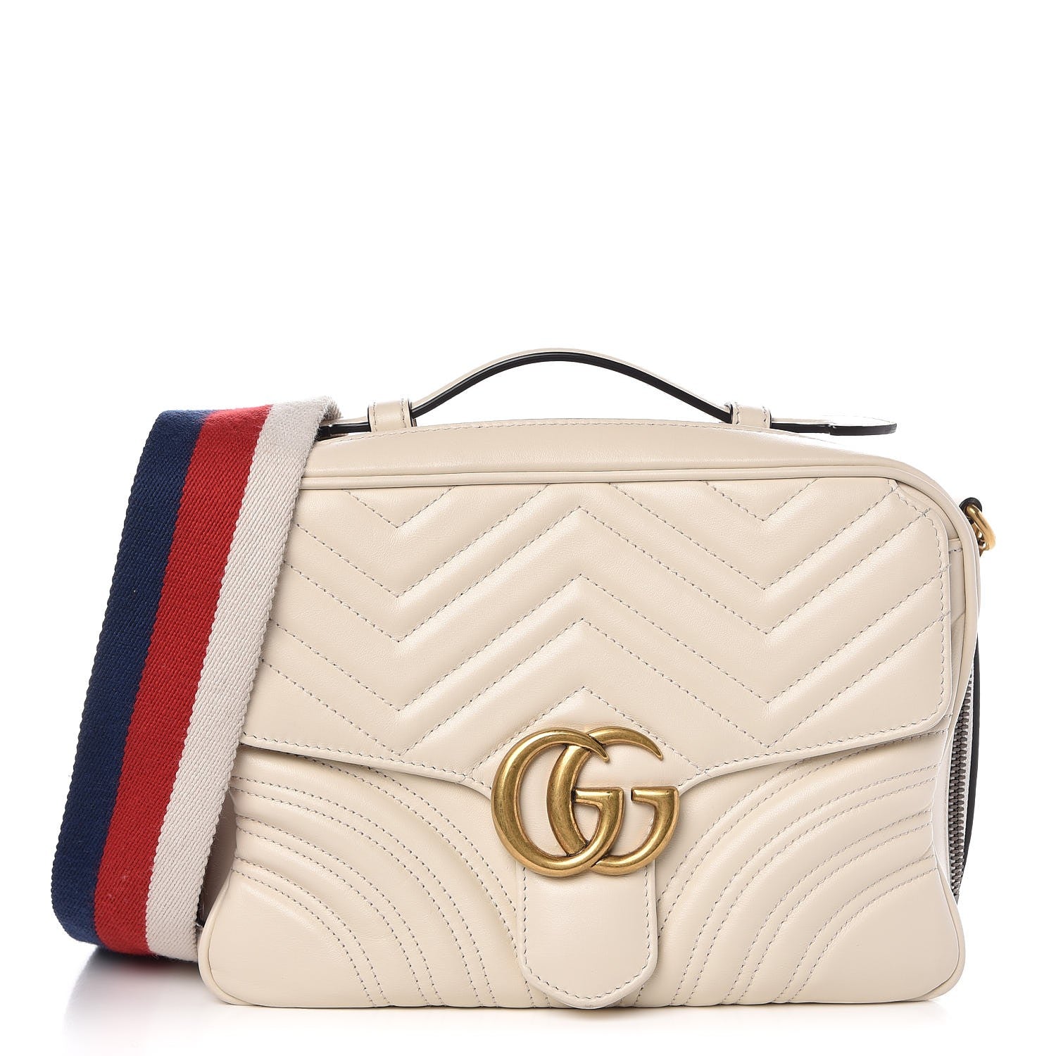 Gucci Calfskin Matelasse Sylvie Web Small GG Marmont Top Handle Shoulder Bag White 1 of 10