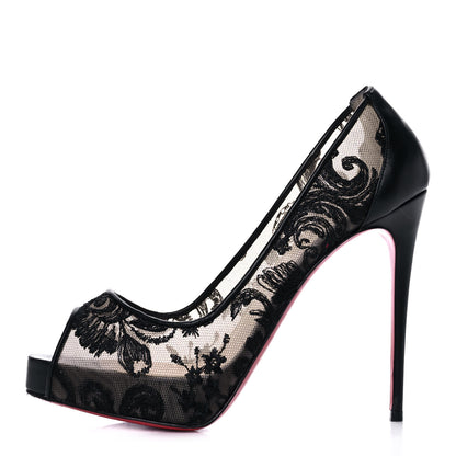 Christian Louboutin Dentelle Chantilly Follies Lace 100 Peep Toe Pumps 36.5 Black 1 of 9