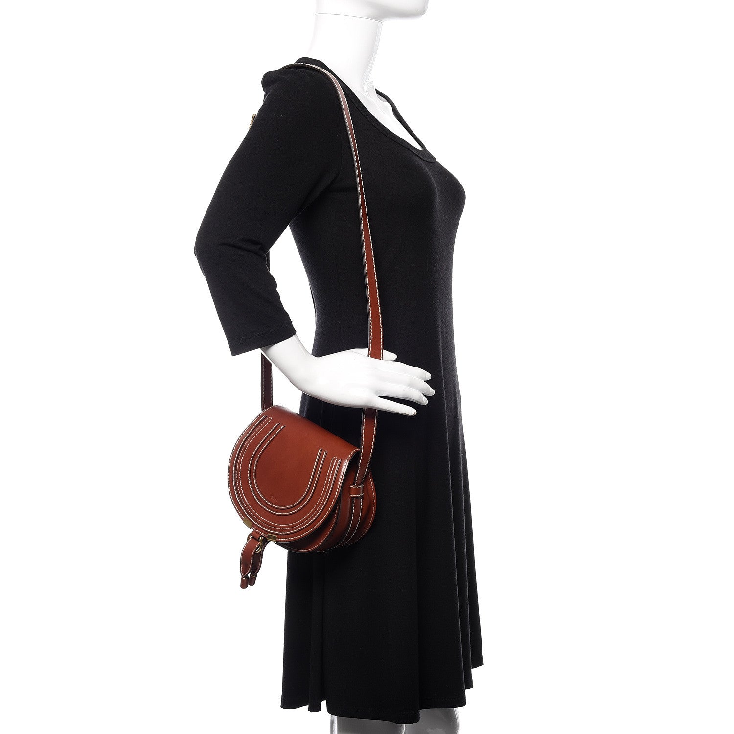 Chloe Shiny Calfskin Mini Marcie Round Crossbody Bag Sepia 2 of 9