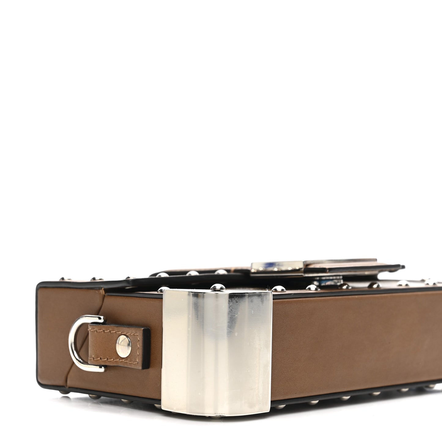 Shiny Glazed Fabric Vachetta FF 1974 Mini Baguette Trunk Mogano Panna Cuoio