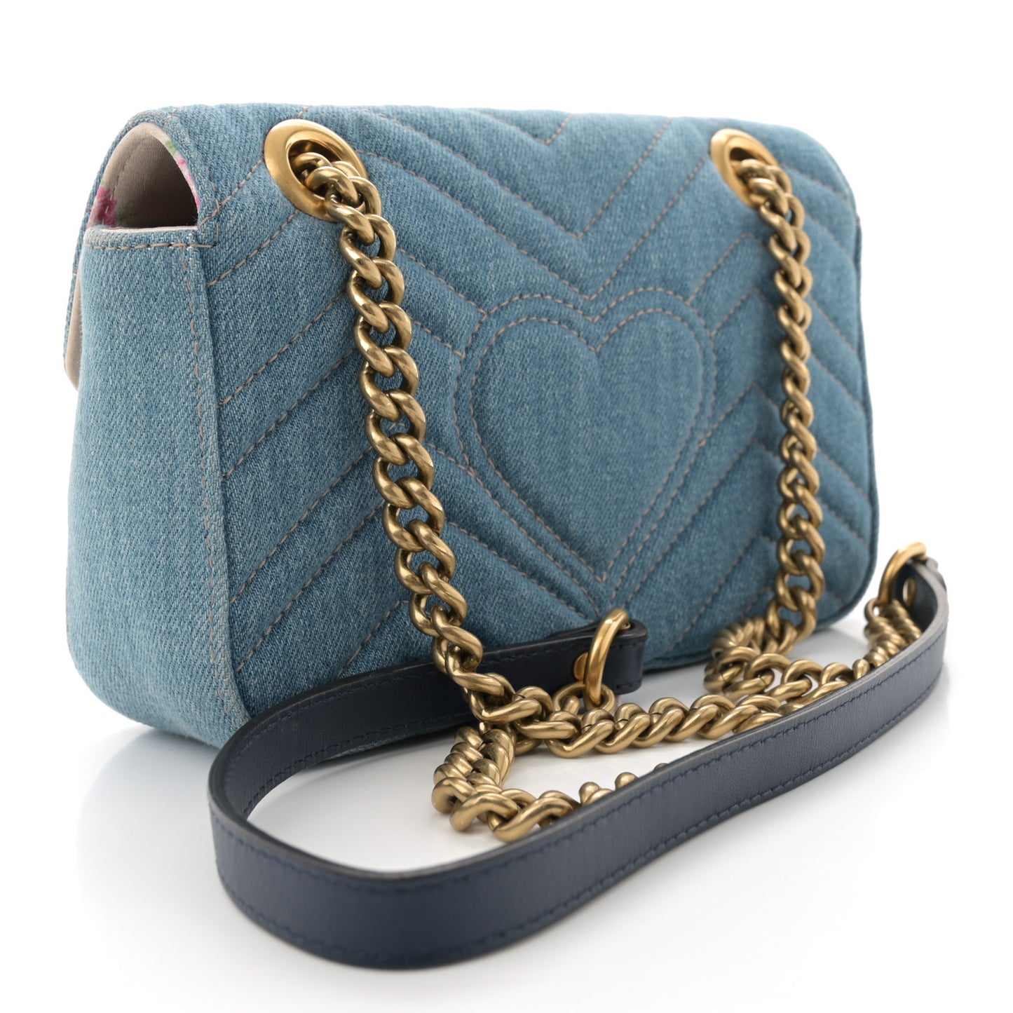 Denim Matelasse Mini Pearly GG Marmont Shoulder Bag Blue