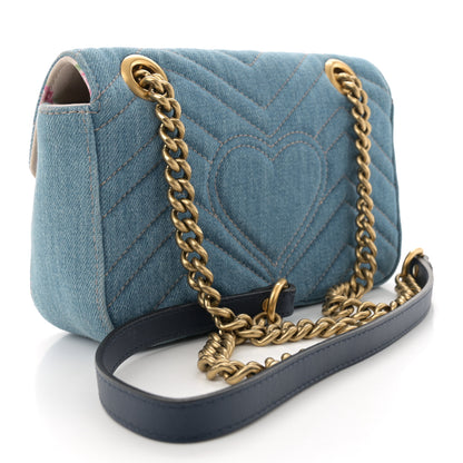 Gucci Denim Matelasse Mini Pearly GG Marmont Shoulder Bag Blue 3 of 10