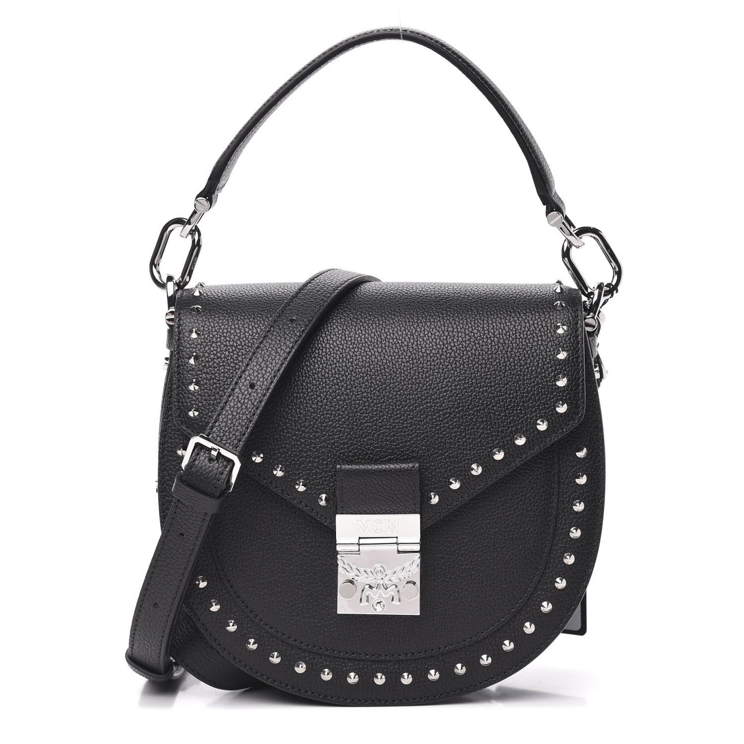 Grained Calfskin Small Patricia Studded Crossbody Bag Black