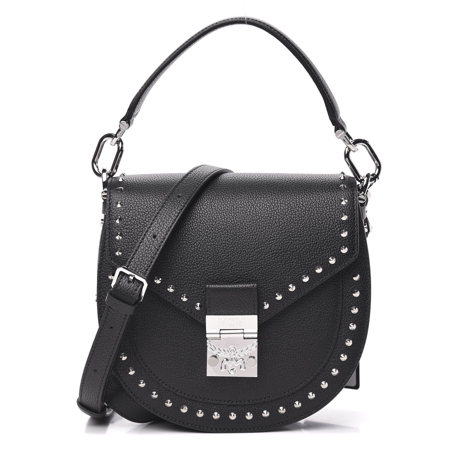 MCM Grained Calfskin Small Patricia Studded Crossbody Bag Black 1 of 9