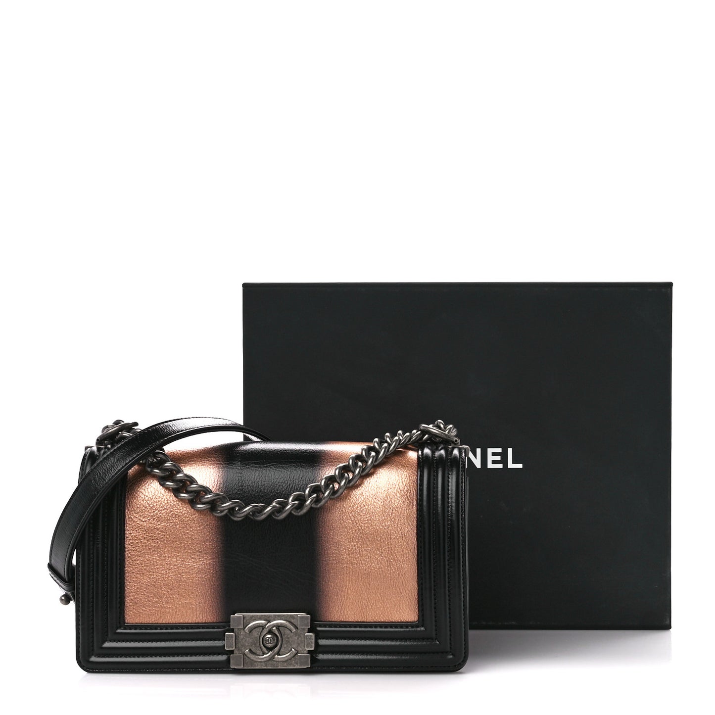 Metallic Glazed Calfskin Medium Boy Flap Pink Black