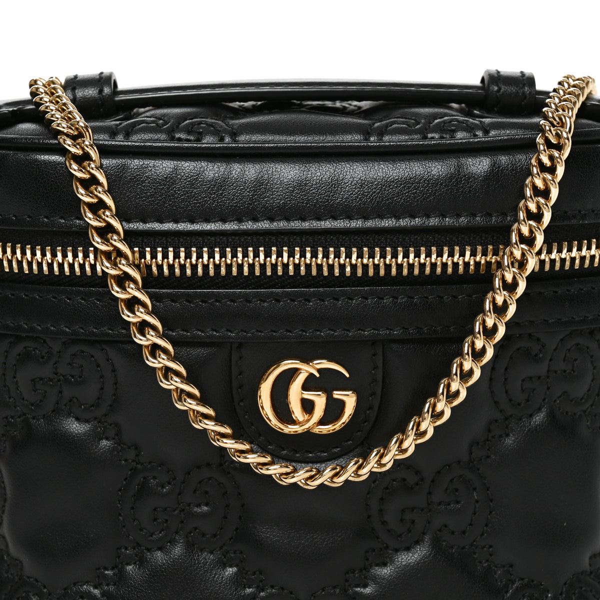 Calfskin GG Matelasse Mini Top Handle Bag Black
