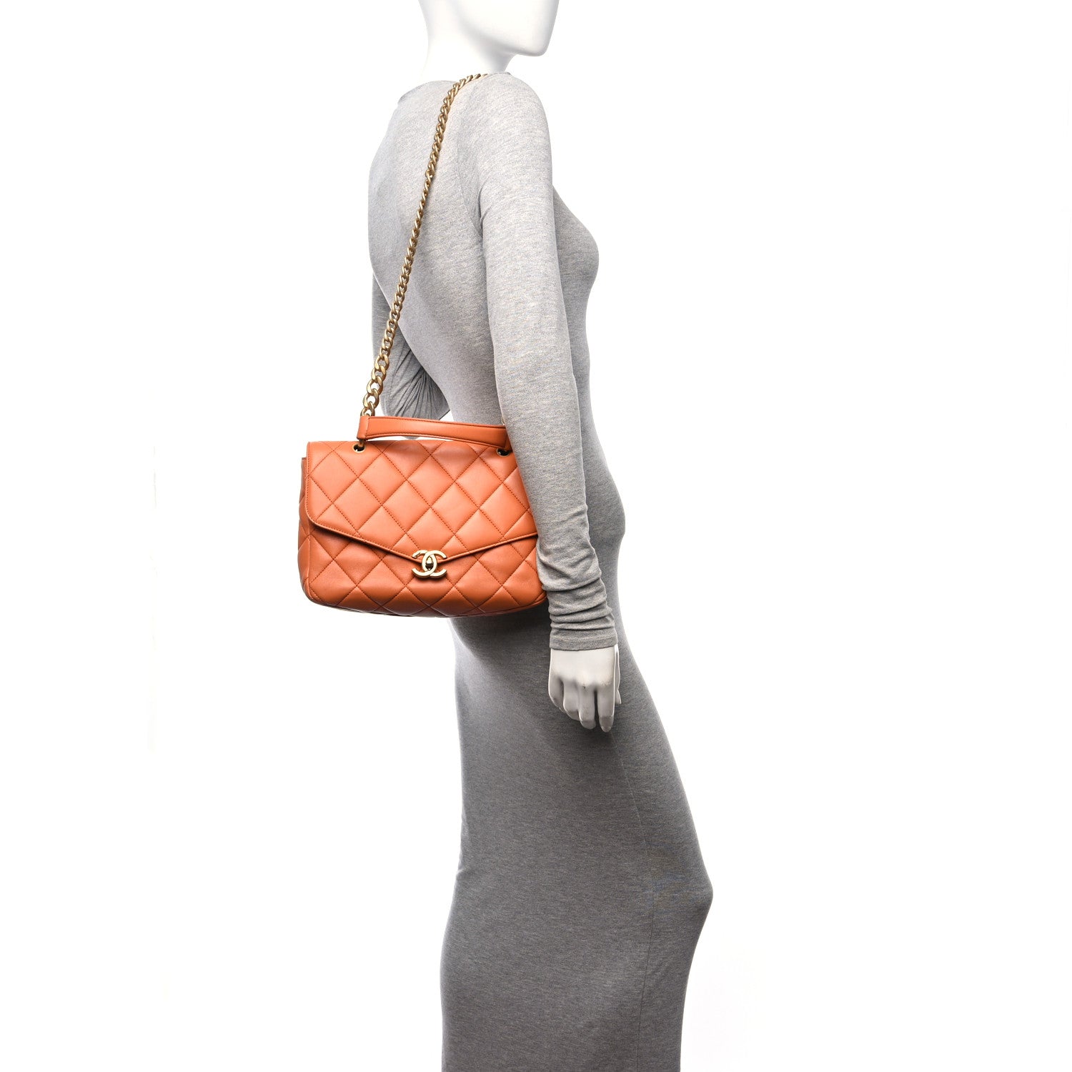 Chanel Calfskin Quilted Top Handle Flap Orange 3 of 10
