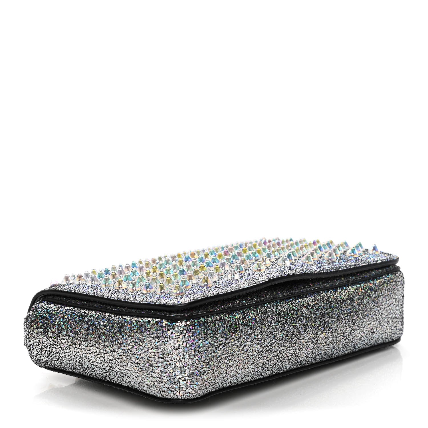 Christian Louboutin Nappa Mica PVC Glitter Spiked Zoompouch Crossbody Silver 10 of 13