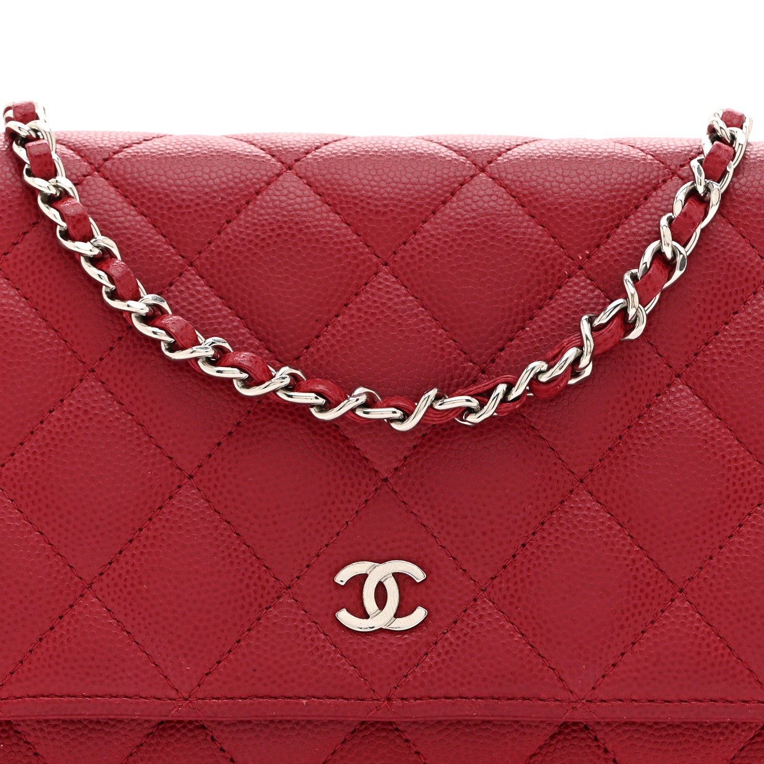 Chanel Caviar Quilted Wallet on Chain WOC Red 8 of 10
