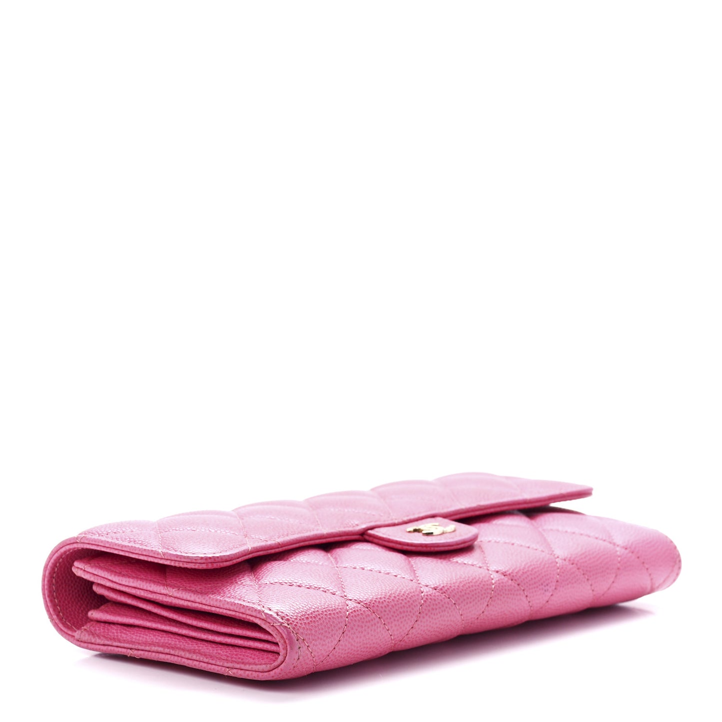 Caviar Quilted Large Gusset Flap Wallet Pink