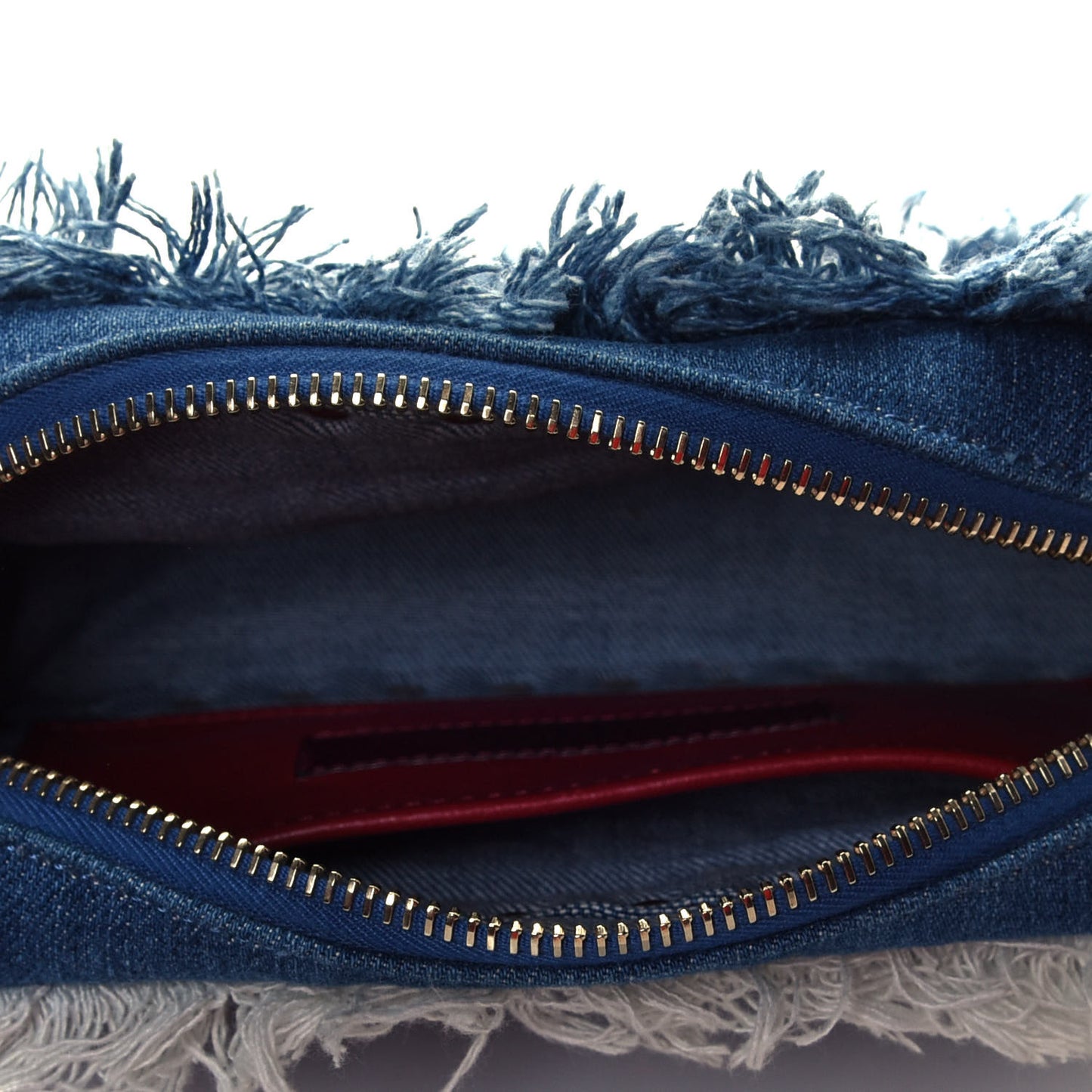 Denim Fringe Rockstud Spike Camera Crossbody Bag Blue