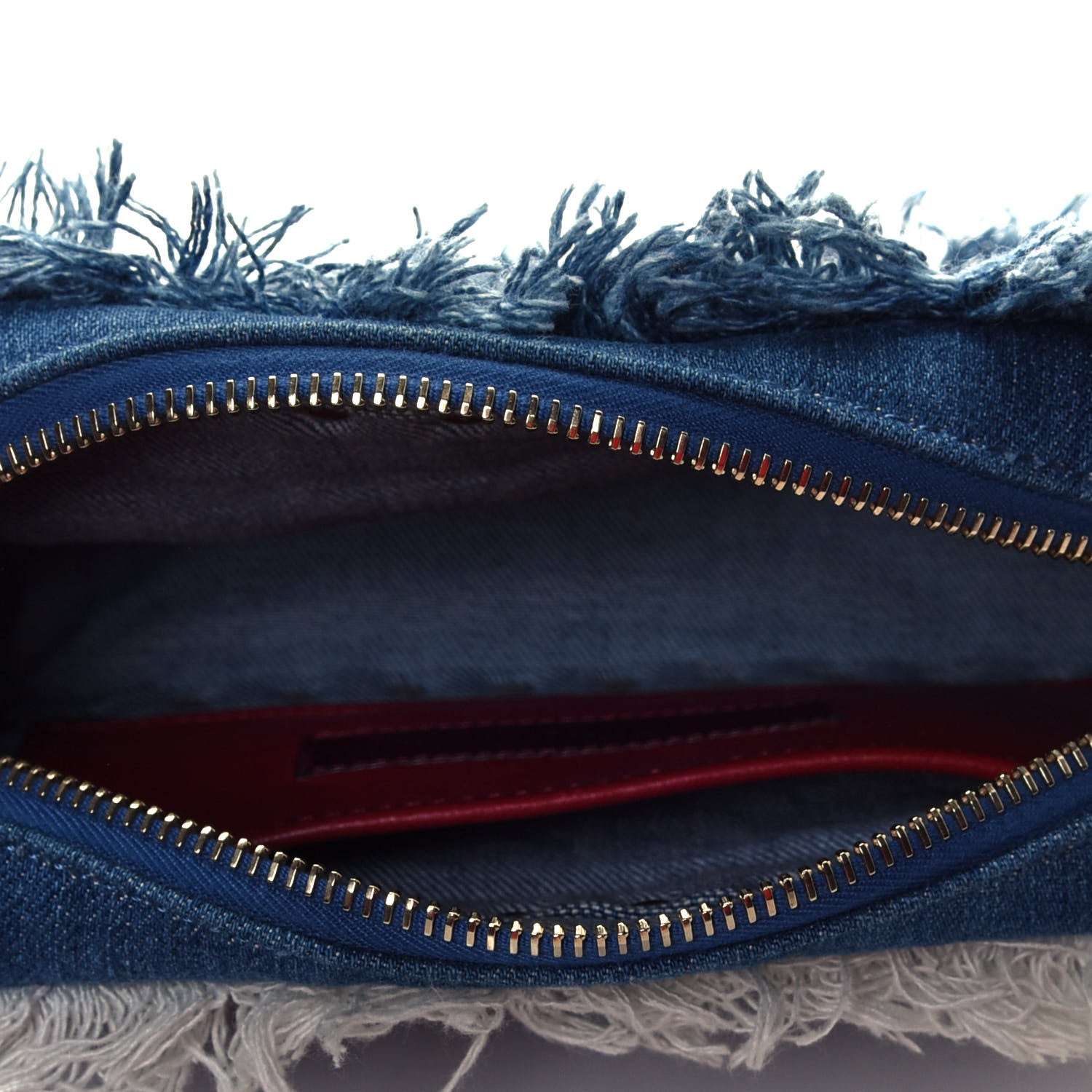 Valentino Garavani Denim Fringe Rockstud Spike Camera Crossbody Bag Blue 4 of 4
