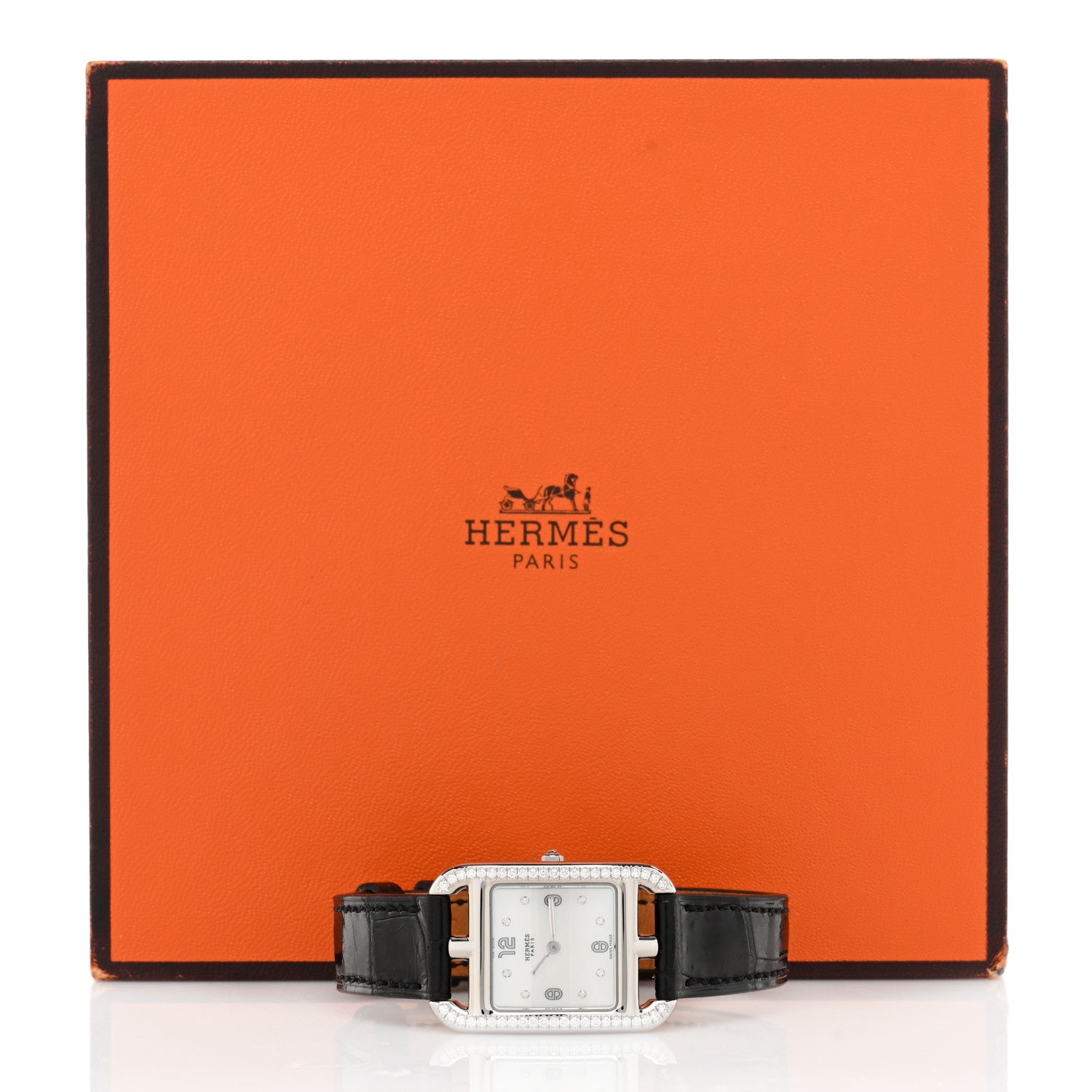 Hermes Stainless Steel Alligator Diamond Bezel Mother of Pearl 23mm Cape Cod Quartz Watch Noir 5 of 5