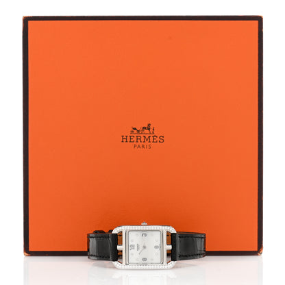 Hermes Stainless Steel Alligator Diamond Bezel Mother of Pearl 23mm Cape Cod Quartz Watch Noir 5 of 5