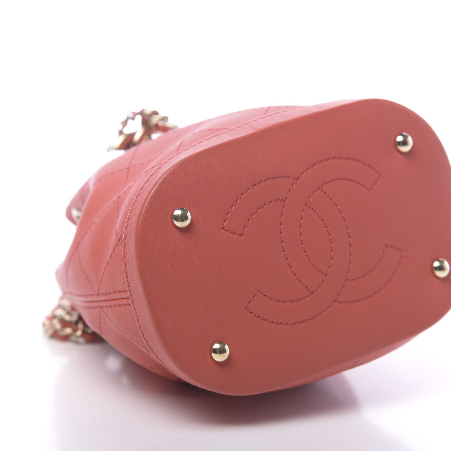 Chanel Calfskin Stitched Chain Bucket Bag Coral 8 of 10