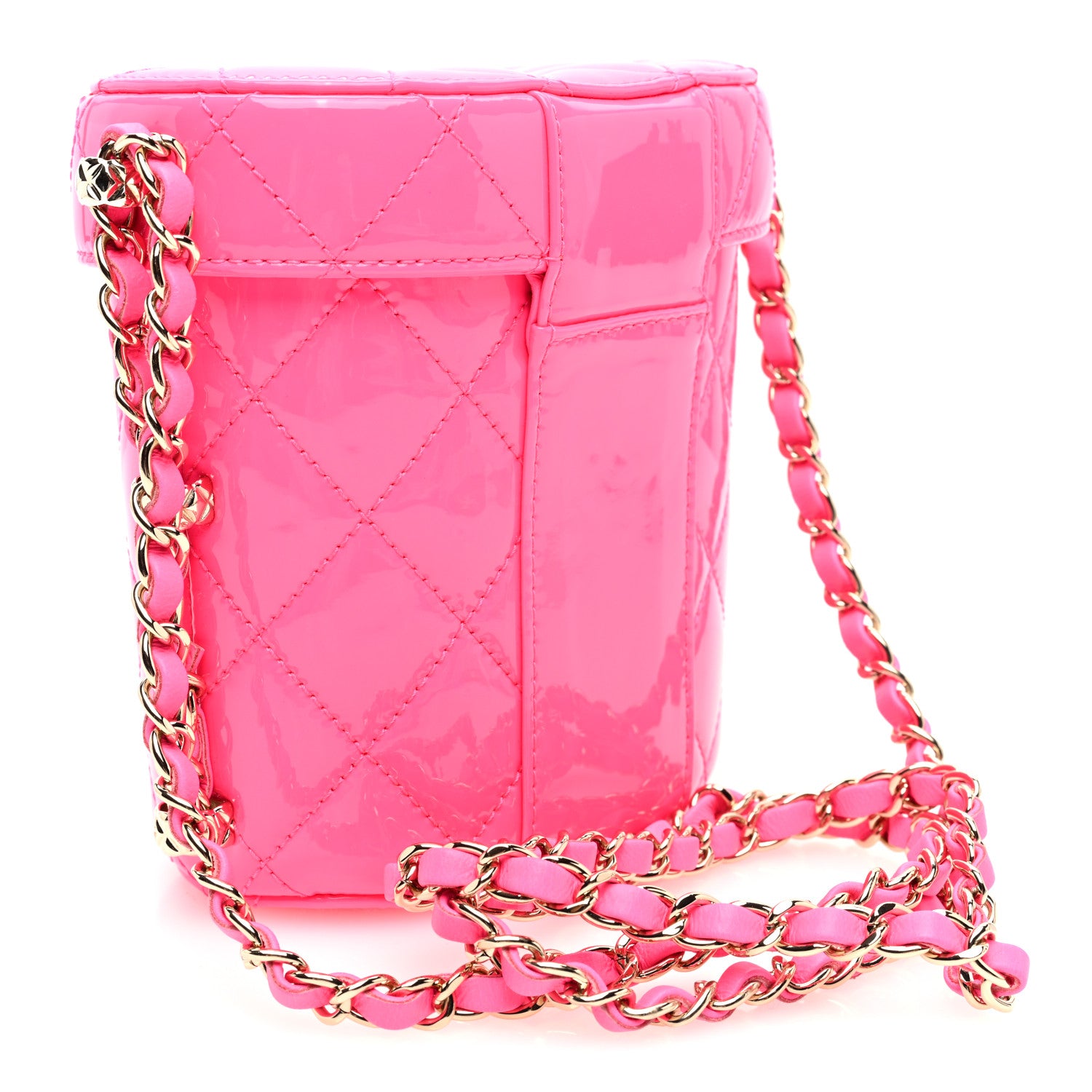 Chanel Patent Quilted CC Vani-Tea Case With Chain Neon Pink 3 of 10