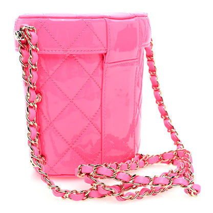 Chanel Patent Quilted CC Vani-Tea Case With Chain Neon Pink 3 of 10
