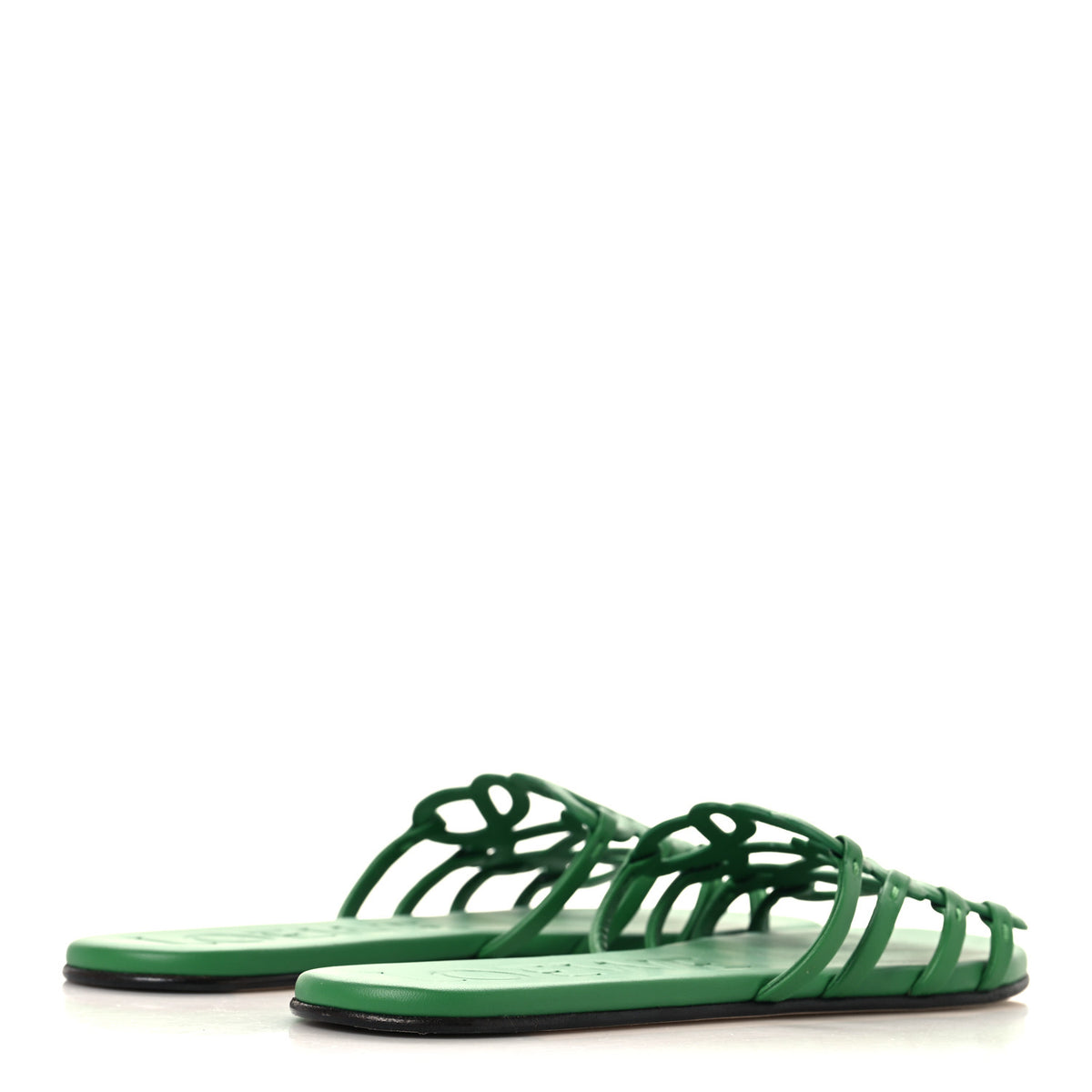 Loewe Paula's Ibiza Calfskin Petal Anagram Caged Slide Sandals 38 Green 5 of 8
