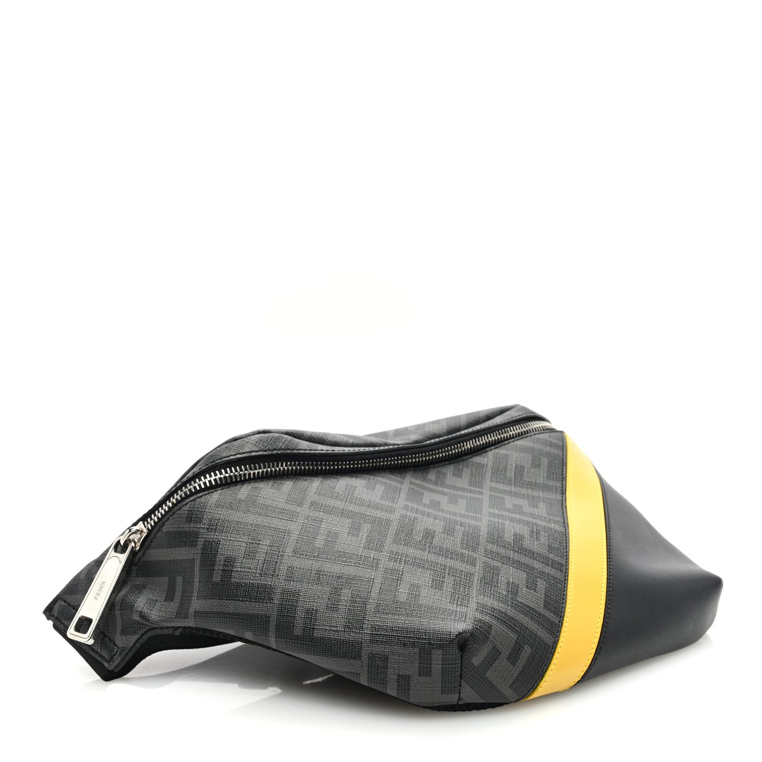 Fendi Glazed Fabric Vitello Liberty FF 1974 Diagonal Belt Bag Black Sunflower 4 of 10