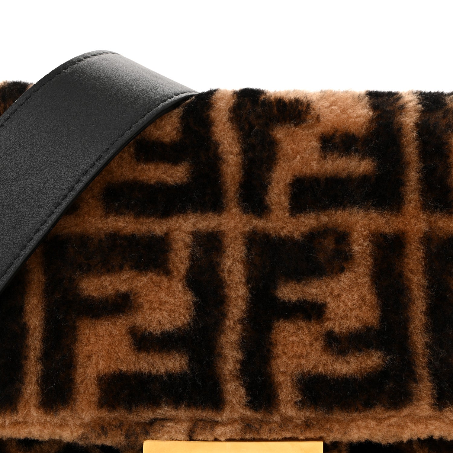Fendi Shearling Vitello Dolce Macro FF 1974 Baguette Tobacco Black 8 of 10