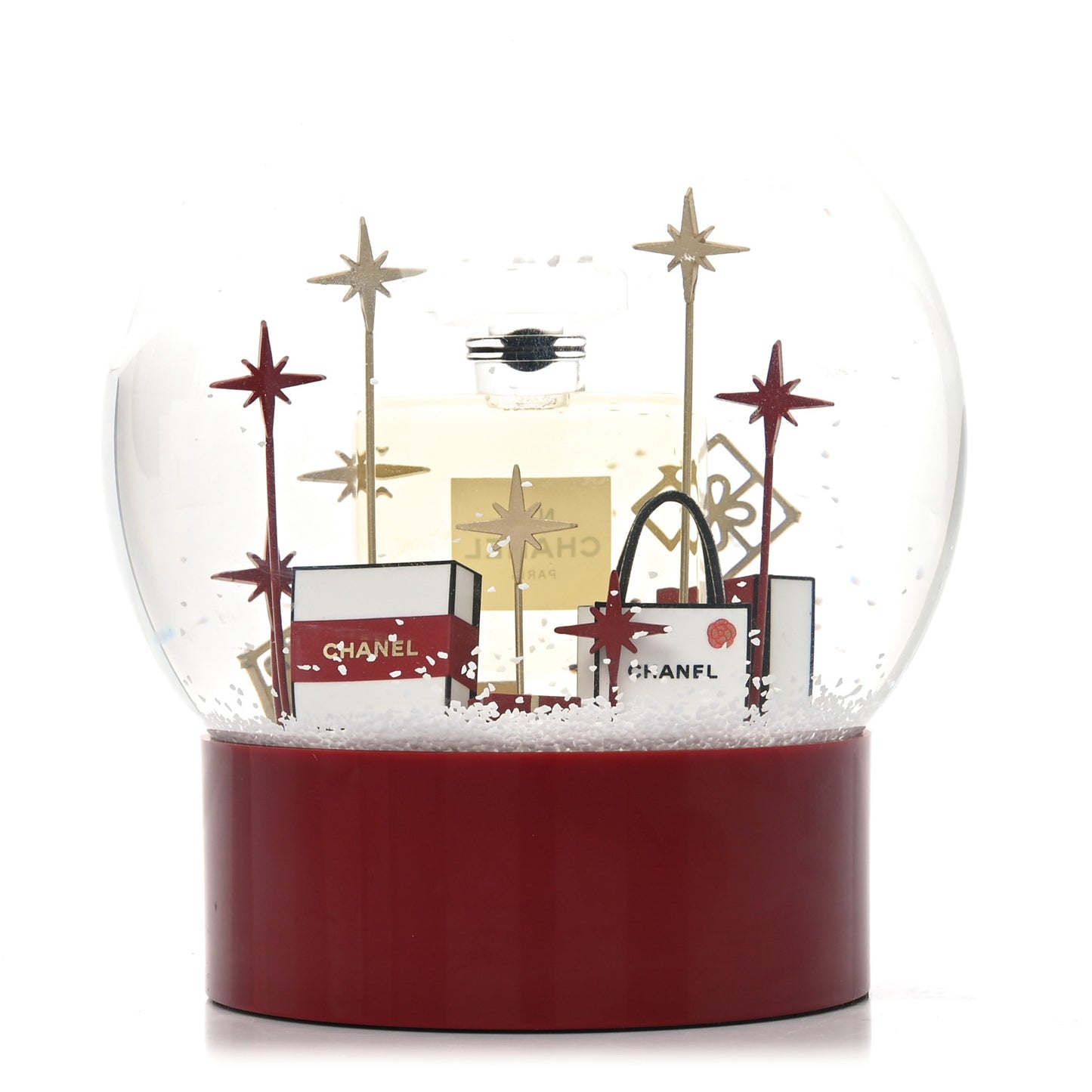 Glass N°5 Perfume Bottle Snow Globe Red
