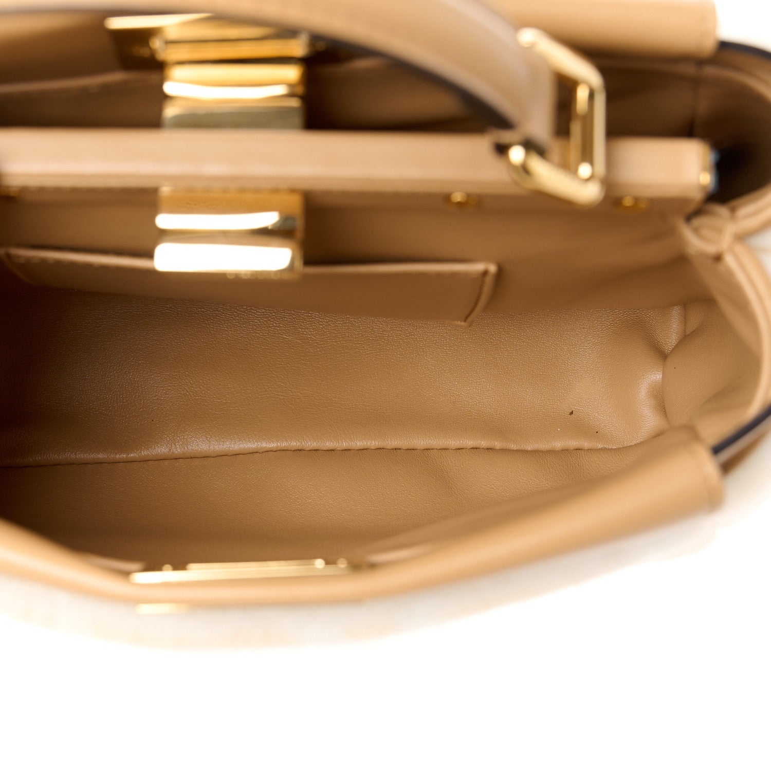 Fendi Shearling Nappa Macro FF 1974 Mini Peekaboo Iconic Satchel White Ice Cuoio Miele Scuro 5 of 12