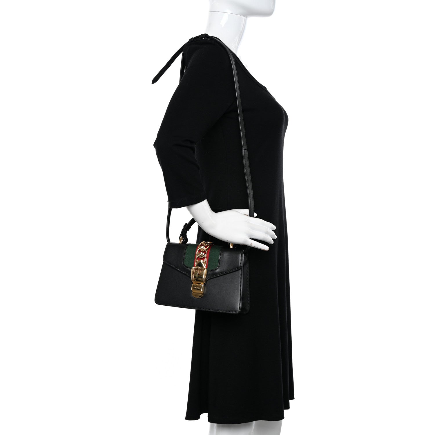 Gucci Calfskin Mini Sylvie Top Handle Bag Black 2 of 14