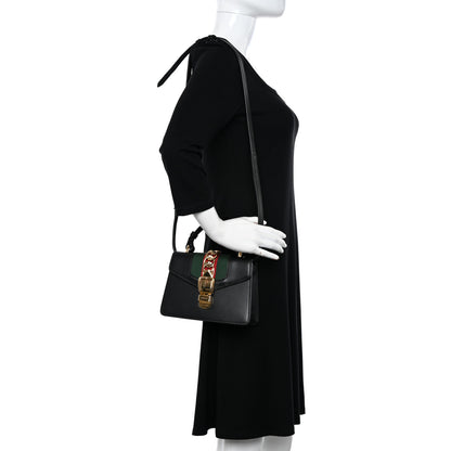 Gucci Calfskin Mini Sylvie Top Handle Bag Black 2 of 14