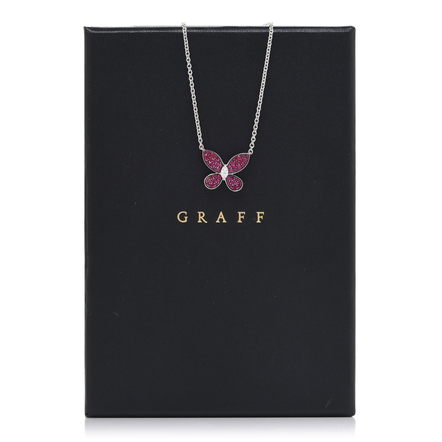 18K White Gold Diamond Ruby Butterfly Pendant Necklace