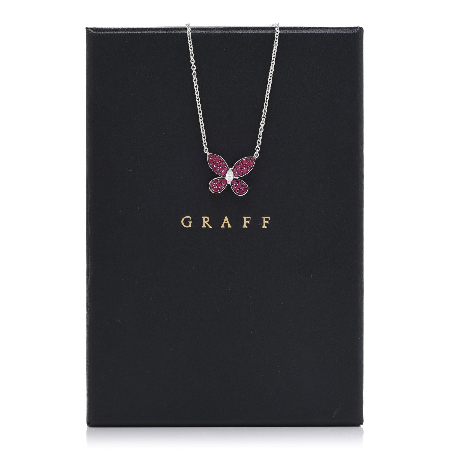 Graff 18K White Gold Diamond Ruby Butterfly Pendant Necklace 7 of 7