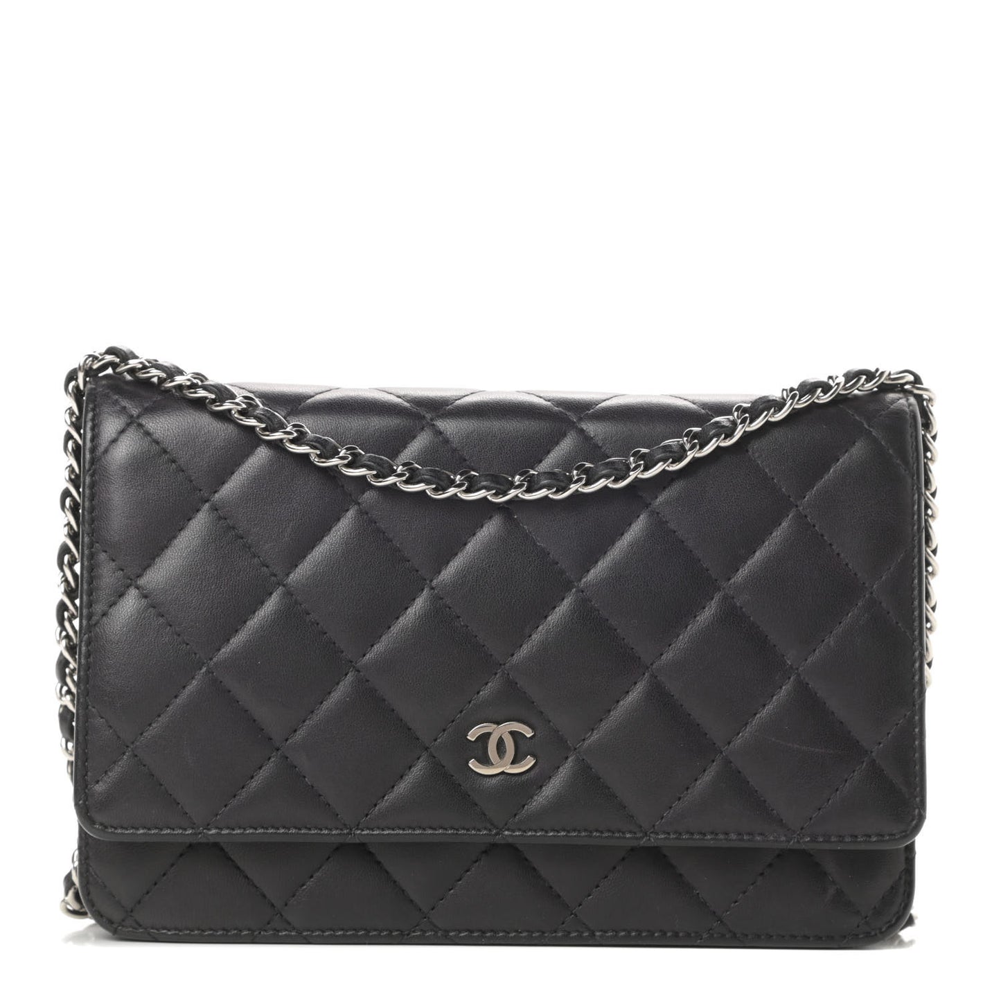 Lambskin Quilted Wallet On Chain WOC Black