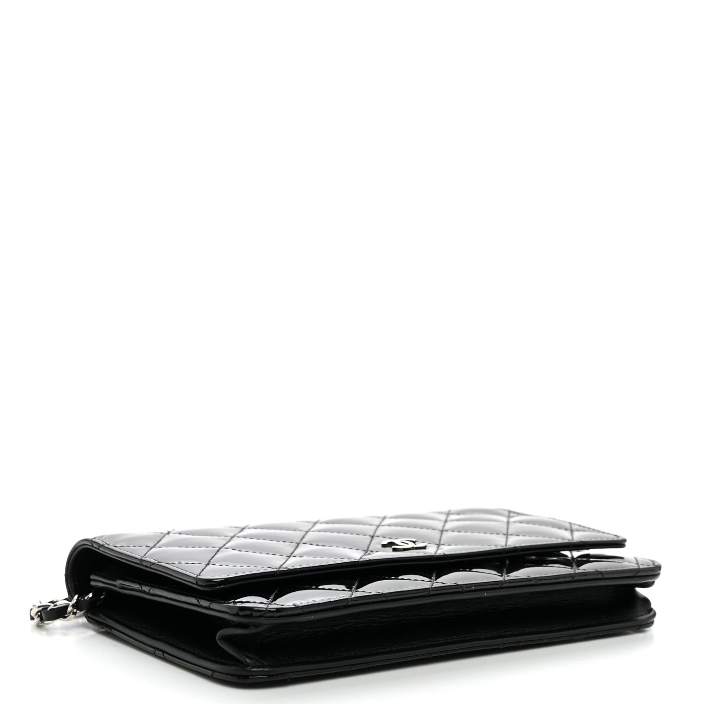 Patent Quilted Wallet On Chain WOC Black