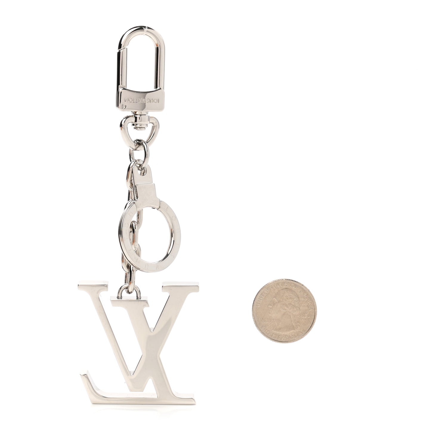 Metal Palladiium Finish LV Initiales Bag Charm Key Holder Silver