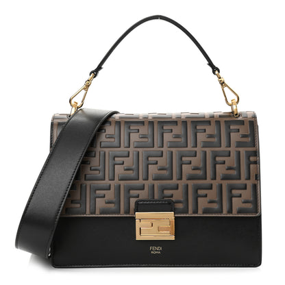 Fendi Vitello Liberty Bi-Color FF 1974 Embossed Kan U Shoulder Bag Black Maya 1 of 8
