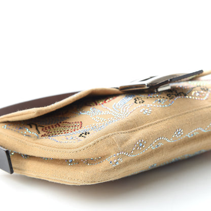 Fendi Linen Crystal Floral Beaded Baguette Beige Multicolor 5 of 8