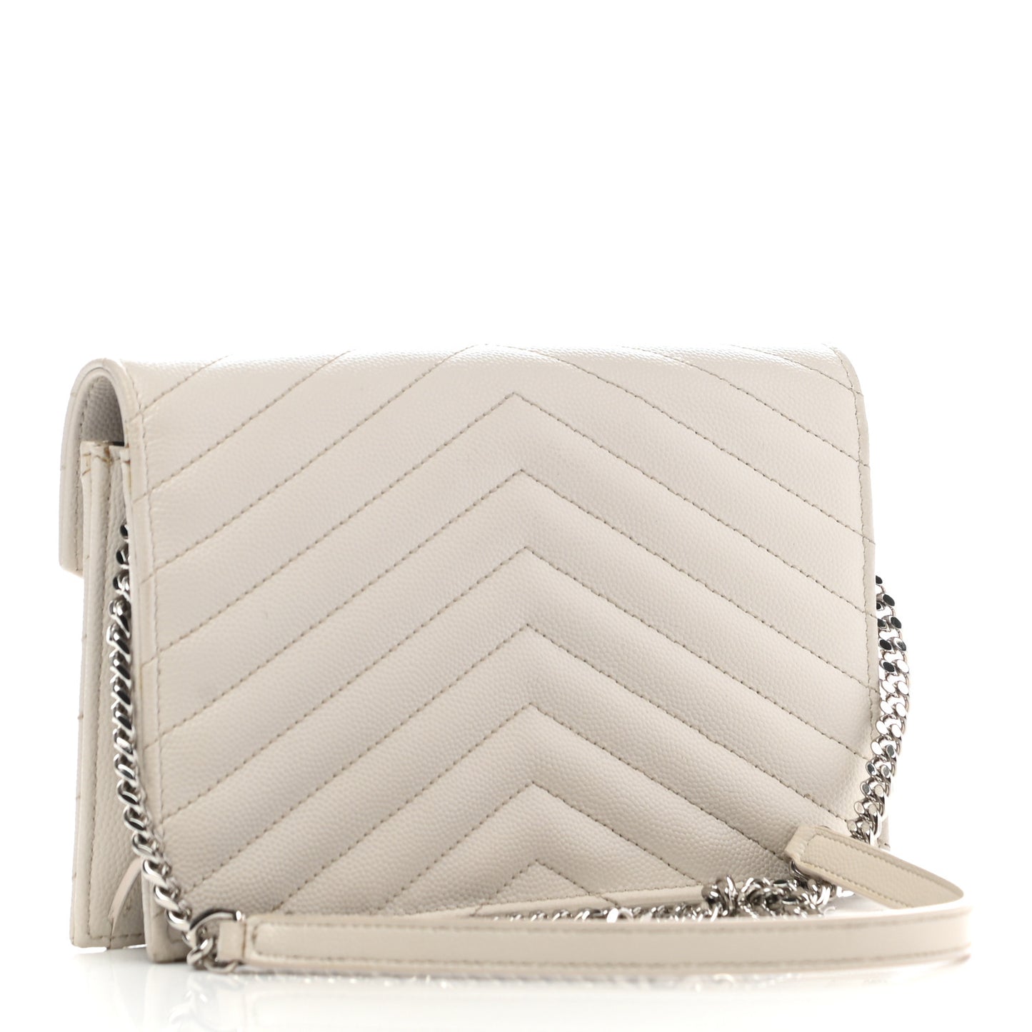 Grain De Poudre Matelasse Chevron Monogram Envelope Chain Wallet Optical White