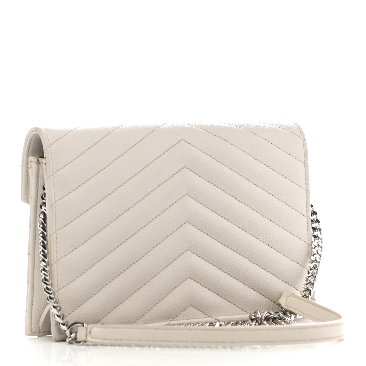 Saint Laurent Grain De Poudre Matelasse Chevron Monogram Envelope Chain Wallet Optical White 3 of 9