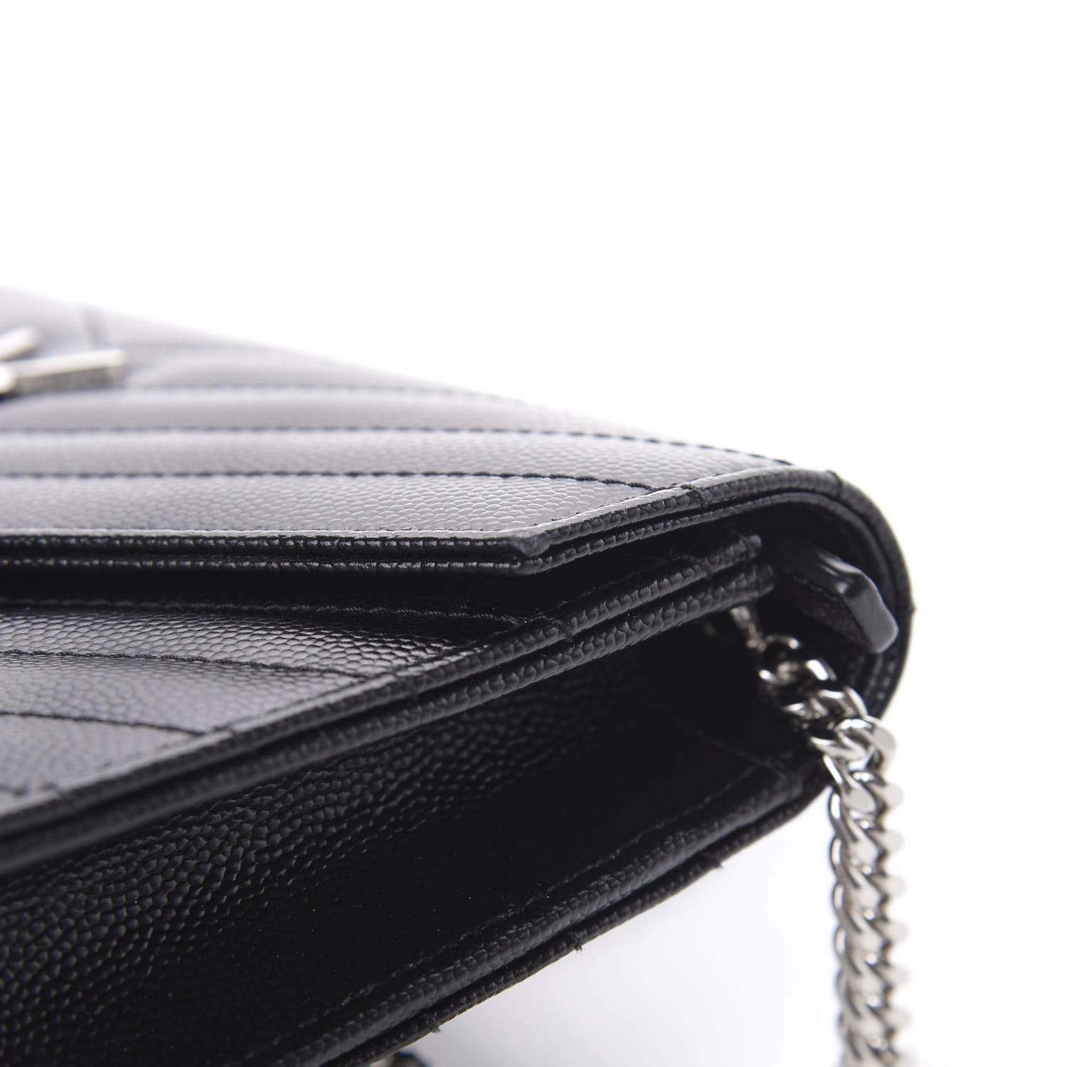 Saint Laurent Grain De Poudre Matelasse Chevron Monogram Envelope Chain Wallet Black 11 of 13