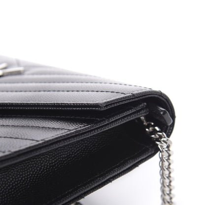 Saint Laurent Grain De Poudre Matelasse Chevron Monogram Envelope Chain Wallet Black 11 of 13