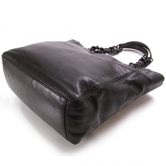 Leather Modern Chain Shopper Black