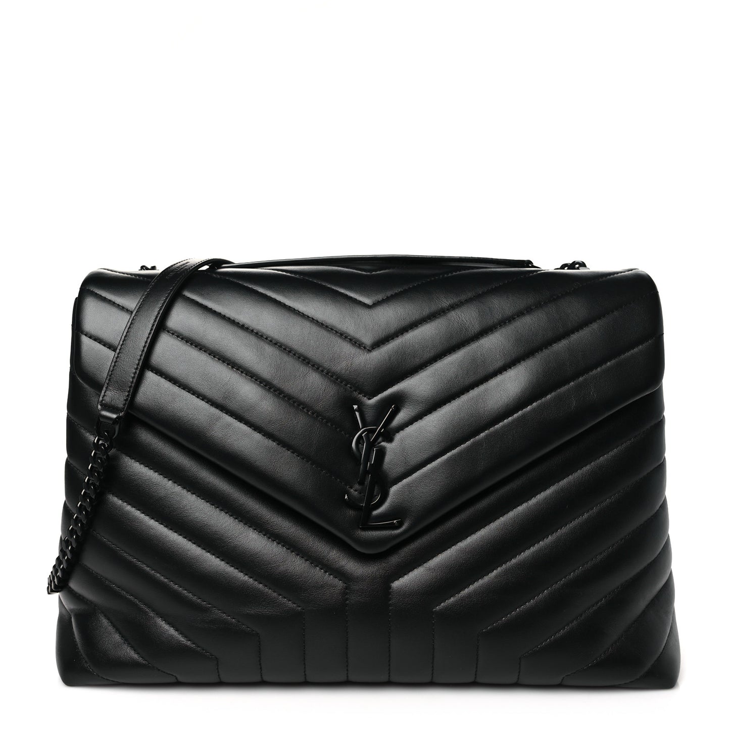 Calfskin Y Quilted Monogram Monochrome Large Loulou Chain Satchel Black