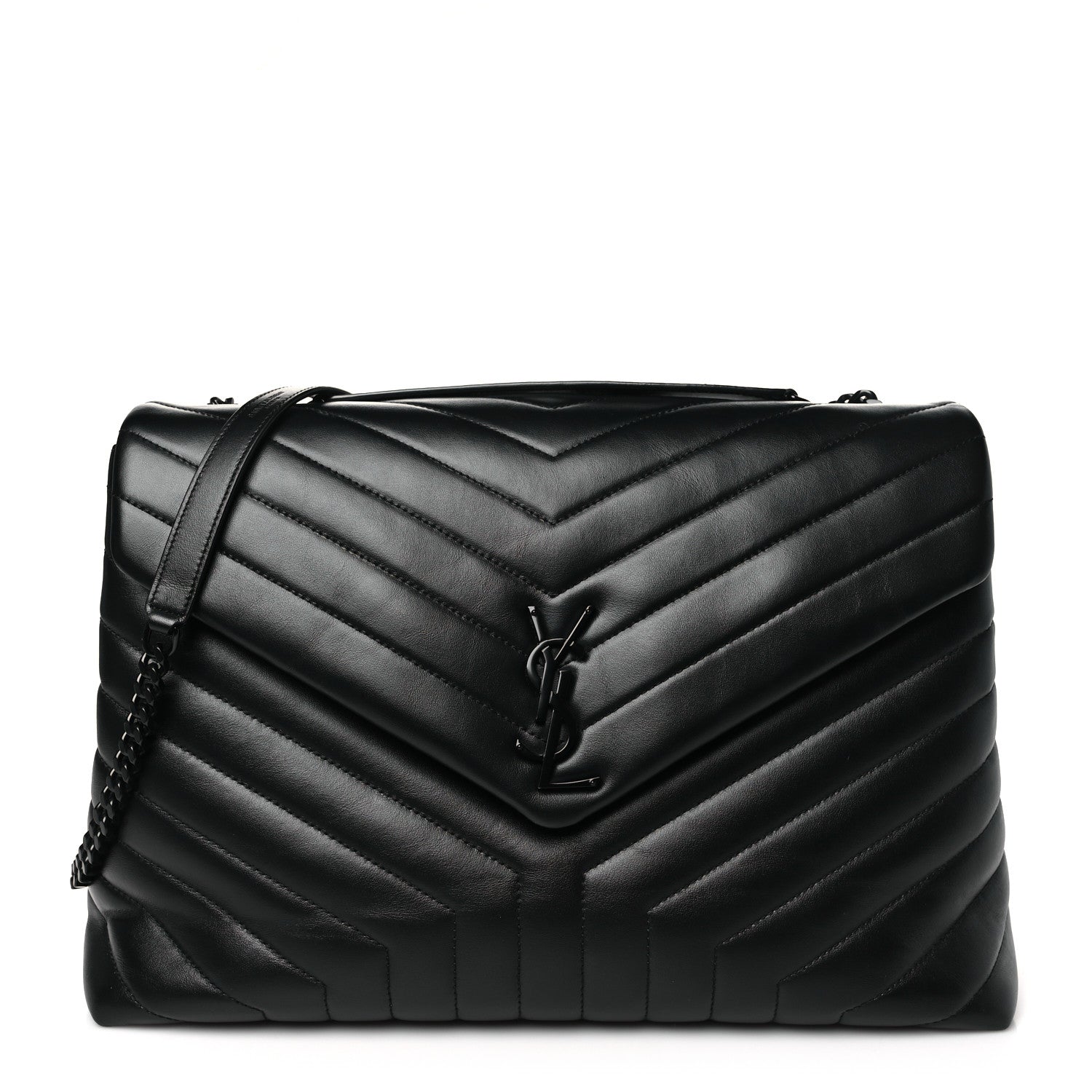 Saint Laurent Calfskin Y Quilted Monogram Monochrome Large Loulou Chain Satchel Black 1 of 11