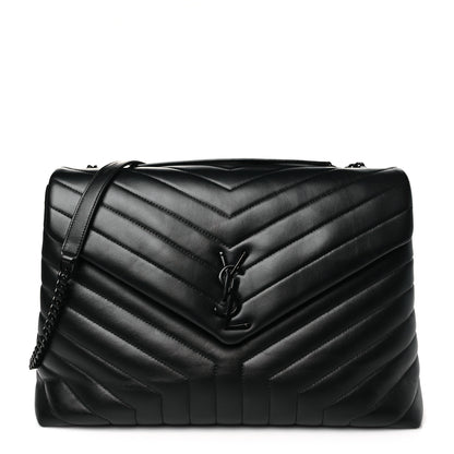Saint Laurent Calfskin Y Quilted Monogram Monochrome Large Loulou Chain Satchel Black 1 of 11